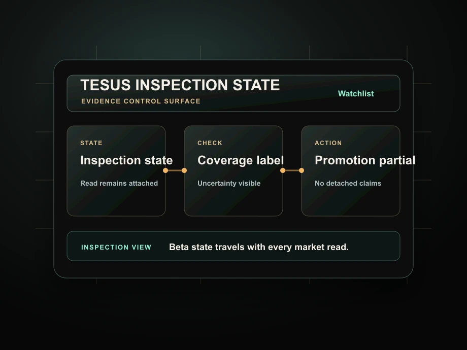 Tesus beta state product mockup with evidence controls
